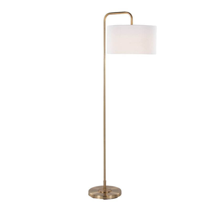 LumiSource Puck 63.75" Contemporary Metal Floor Lamp in Gold Metal from Grandview Gallery: Arc Design, White Drum Shade, UL Listed