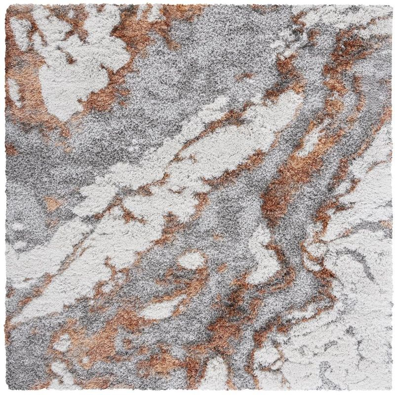 Horizon Shag 800 HZN890 Machine Made Accent Rug - 3'x3' - Grey/Rust - Safavieh