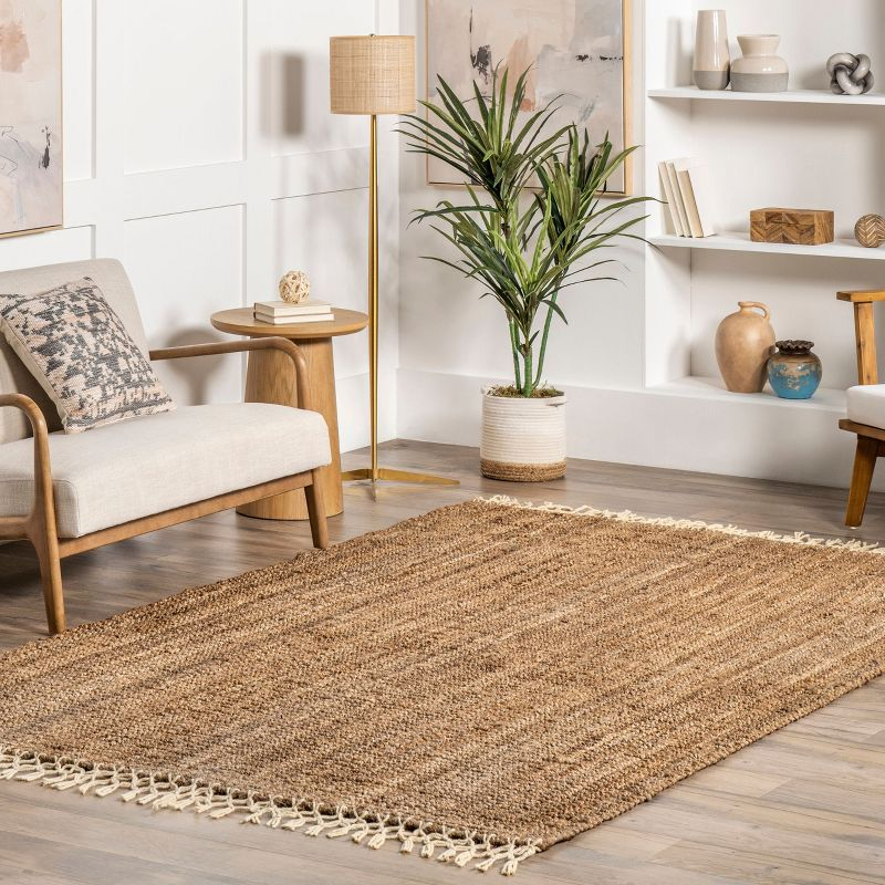 Nuloom Raleigh Solid 12x15 Wool Jute Indoor Area Rug for Dining Room Rug Neutral Rug Living Room Rug Kitchen, Natural