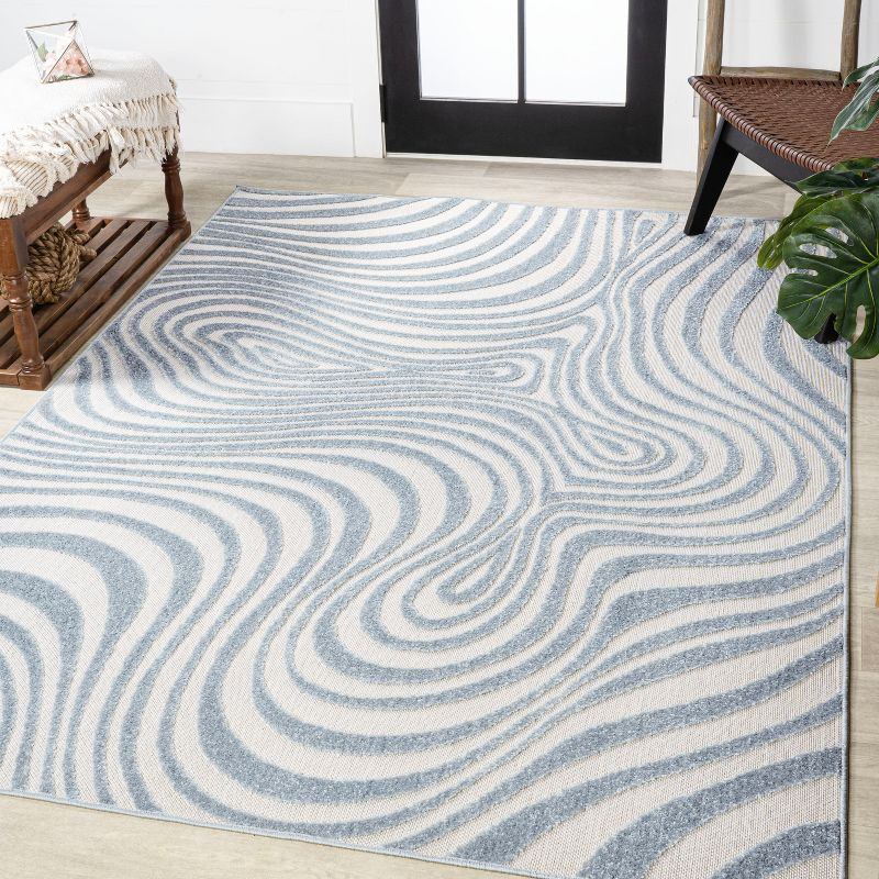 JONATHAN Y Maribo High-Low Abstract Groovy Striped Light Blue/Ivory 5 ft. x 8 ft. Indoor/Outdoor Area Rug