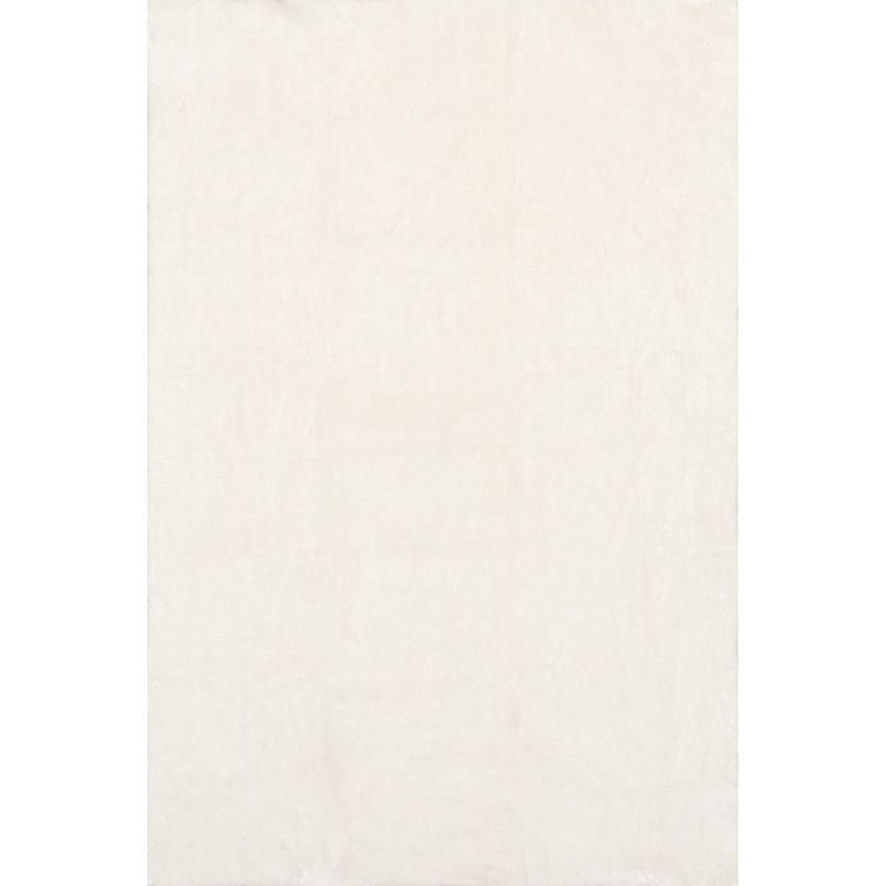 nuLOOM 4' Square Cozy Plush SuperiorWash Area Rug, Machine Washable, Non-Slip, Soft Fluffy Shag Carpet for Living Room Bedroom Nursery, Loni Off-white