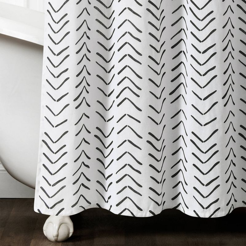 72"x72" Hygge Modern Arrow Linen Shower Curtain Black/White - Lush Décor: Polyester & Cotton Blend, Machine Washable