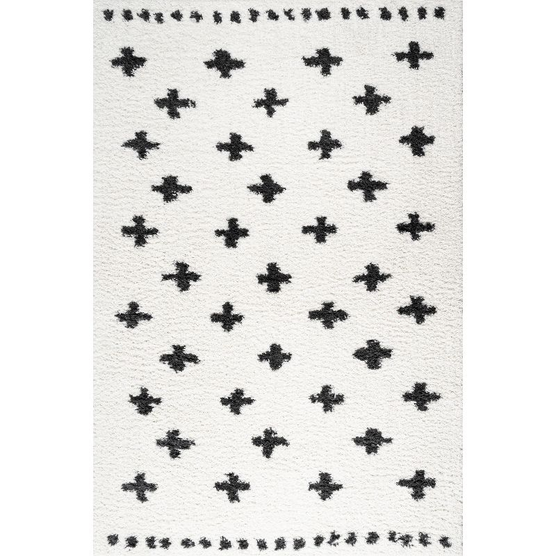 4'x6' Cristo Berber Geometric Shag Area Rug, White/Black - JONATHAN Y