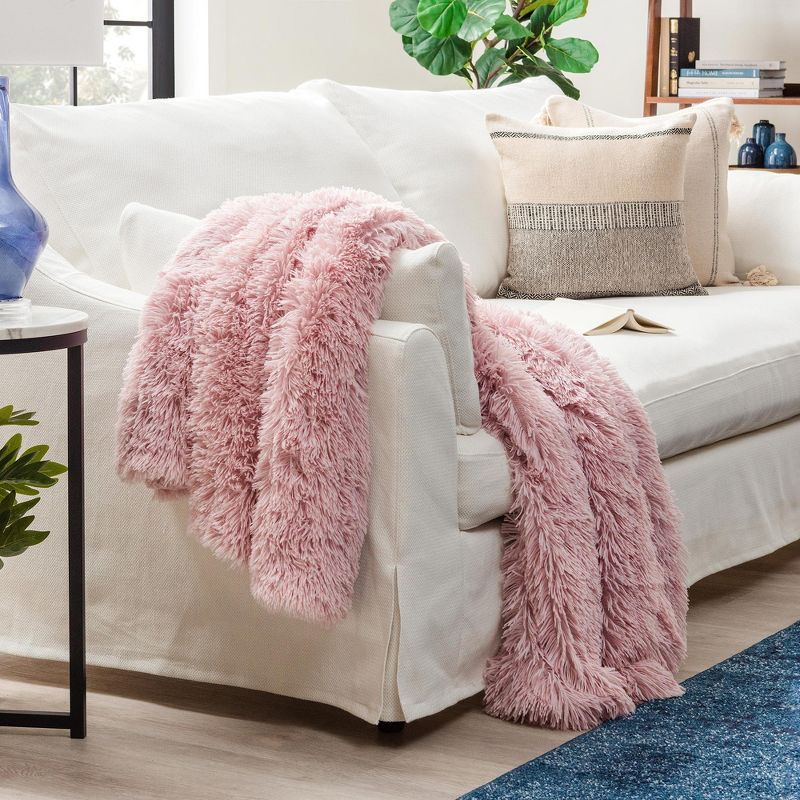 Chanasya Solid Faux Long Fur Fuzzy Throw Blanket - 60" x 70" - Rose Dust