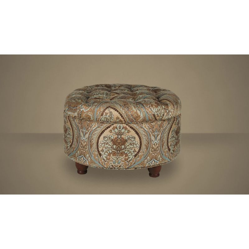 Large Tufted Round Storage Ottoman with Lid & Wood Legs - HomePop