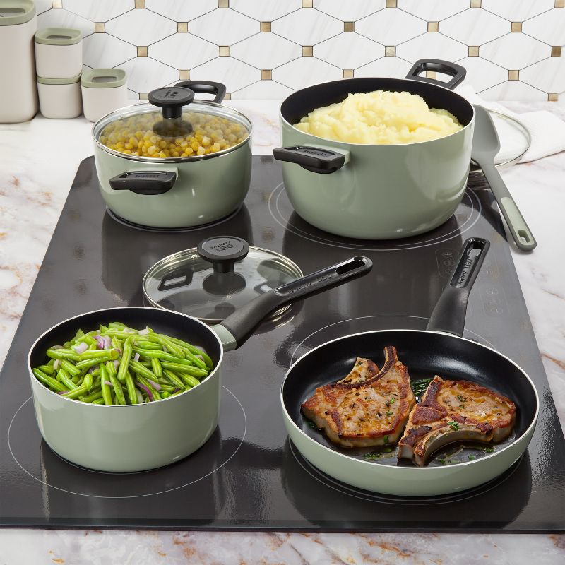BergHOFF Leo Glints Non-stick Ceramic 7Pc Cookware Set, Recycled Aluminum, Sage