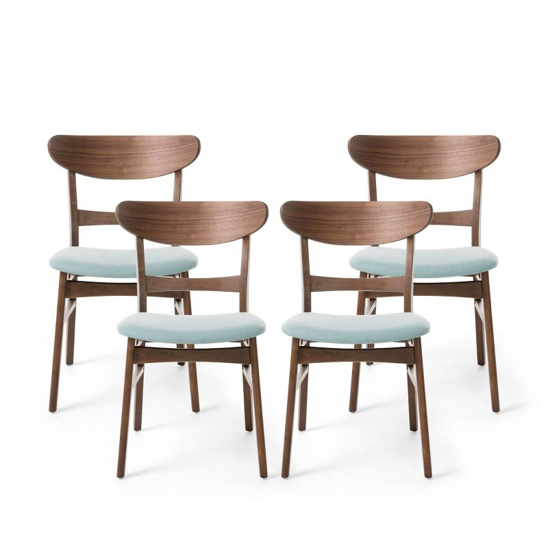 Set of 4 Idalia Mid-Century Modern Dining Chairs Mint/Walnut: Upholstered, Rubberwood Frame - Christopher Knight Home