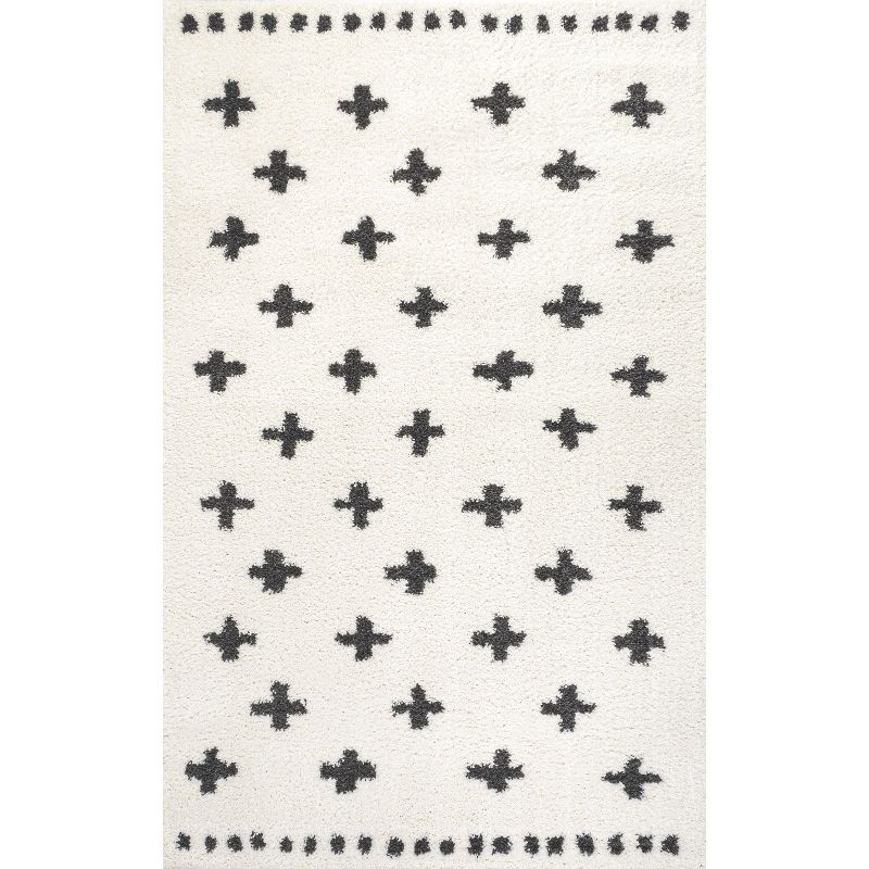 3'x5' Cristo Berber Geometric Shag Area Rug, White/Black - JONATHAN Y