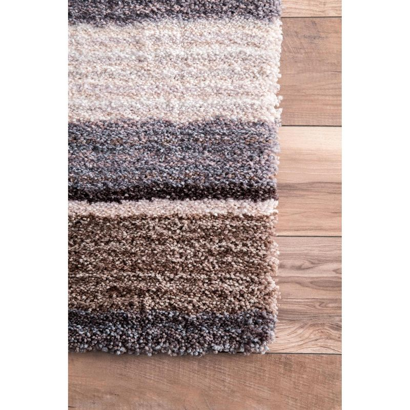 Nuloom Drey Striped 5x8 Shag Area Rug for Living Room Bedroom Dining Room Nursery, Beige Multicolor/Brown