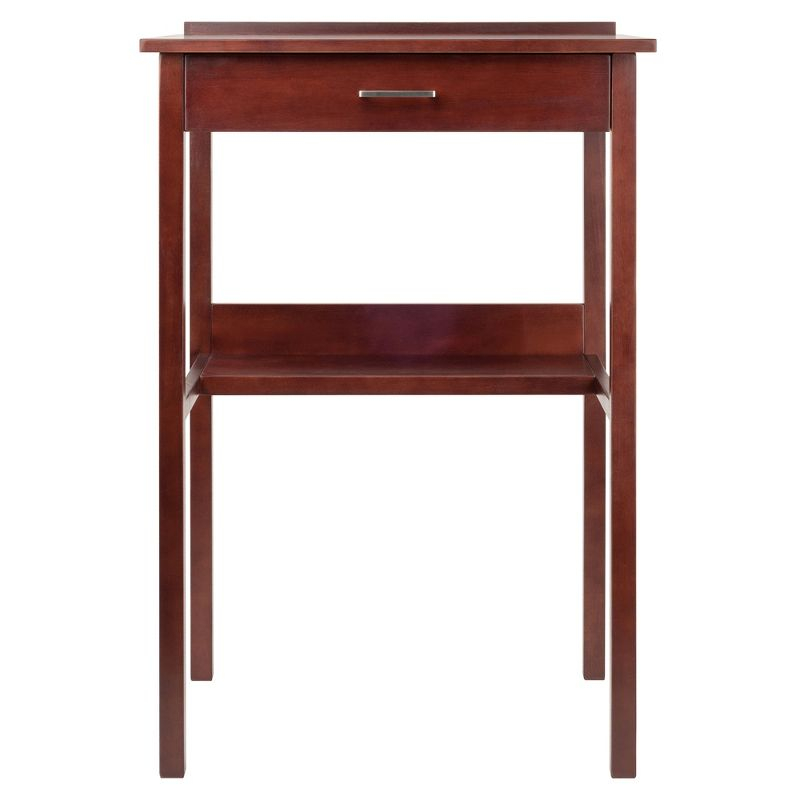 Winsome Ronald High Desk Walnut: Mid-Century Modern Standing Secretary, Spot Clean, No Storage
