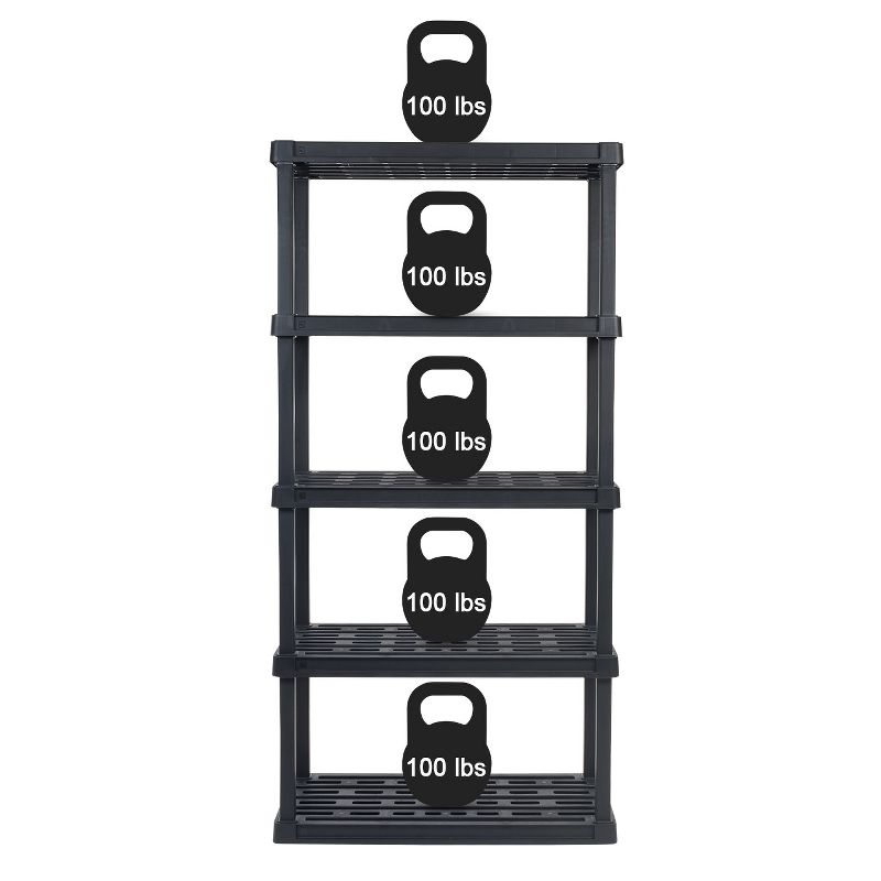 IRIS USA 5-Tier Shelving Unit, 73" Fixed Height, 36"L x 18"W x 73"H, Made with Recycled Materials, Black