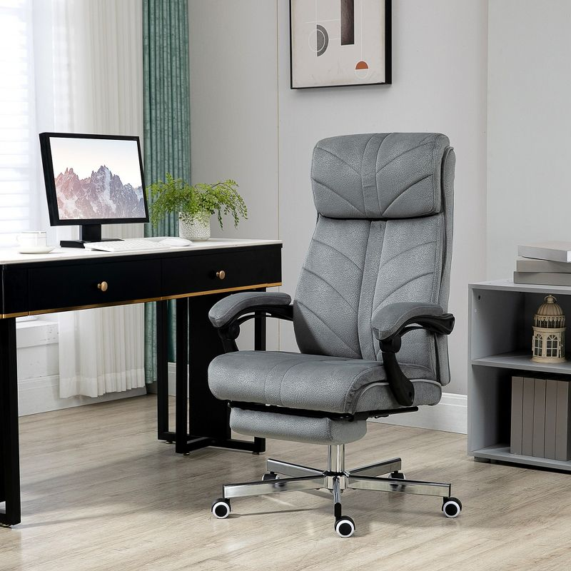 Vinsetto High-Back Ergonomic Office Chair with Footrest, Microfiber Computer Chair with Reclining Function and Armrest, Executive Office Chair, Gray