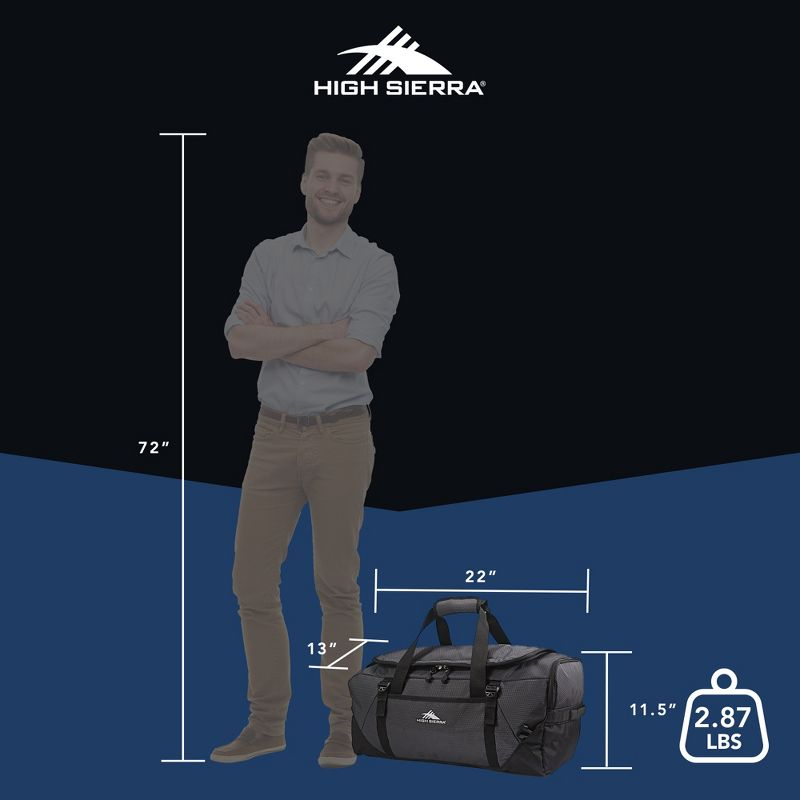 High Sierra Fairlead Zipper Closure Travel Duffel Bag Backpack with Padded Handles and Quick Release Shoulder Straps, Mercury/Black