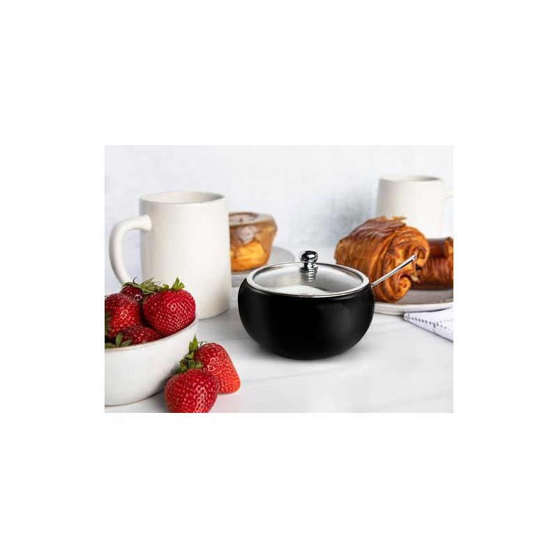 Kook Large Stainless Steel Sugar Bowl and Spoon, Glass Lid, 16 oz, Black