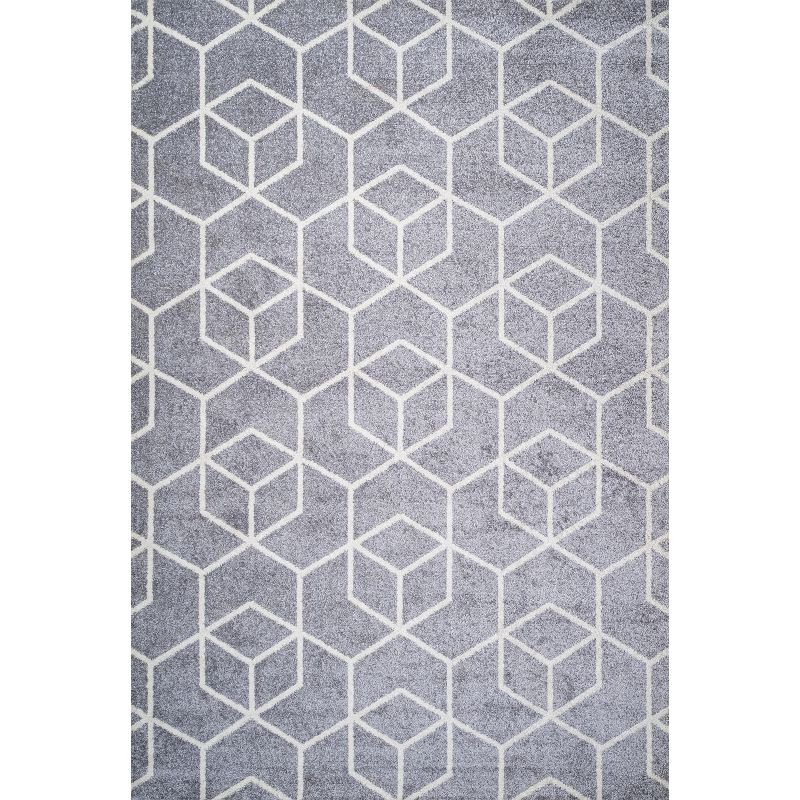 3'x5' Tumbling Blocks Modern Geometric Area Rug, Light Gray/White - JONATHAN Y