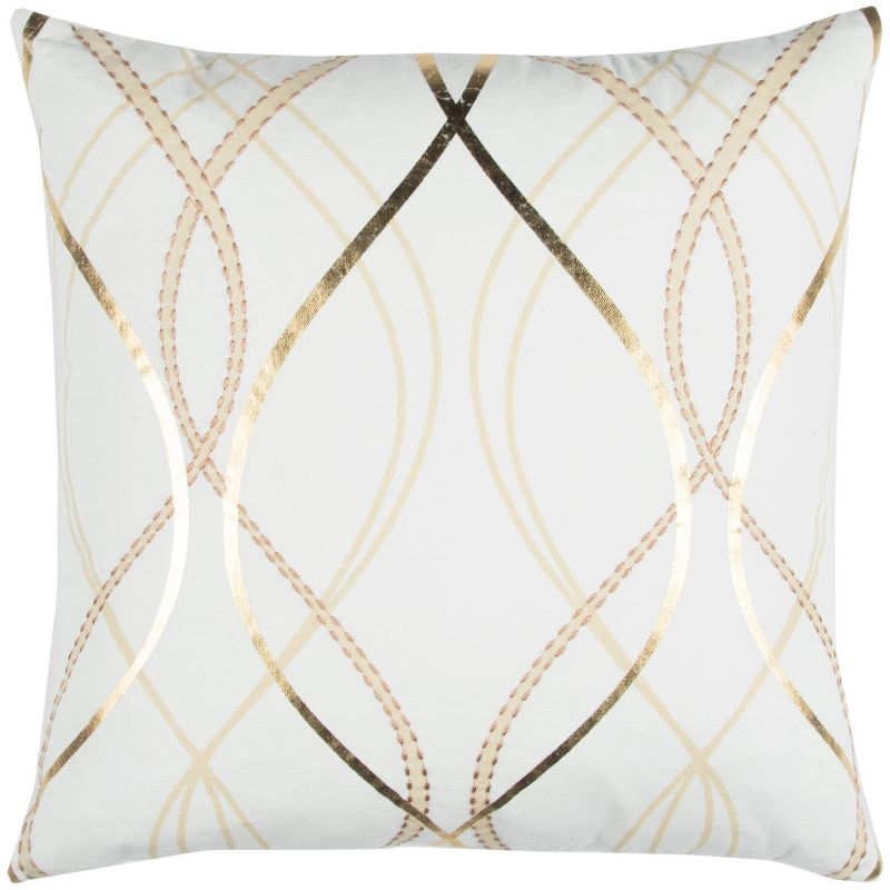 20"x20" Cotton Throw Pillow White - Rizzy Home: Geometric, Zipper Closure, Indoor Canvas