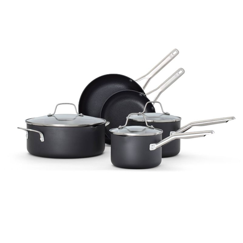 Calphalon 8pc Hard Anodized Aluminum Nonstick Cookware Set: Silicone Handles, Tempered Glass Lids, Dishwasher & Oven Safe