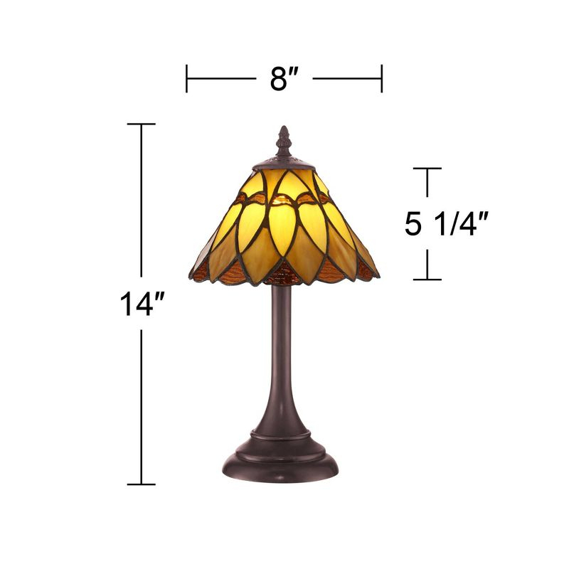 Robert Louis Tiffany Austin Mission Accent Table Lamp 14" High LED Warm Brown Amber Art Glass Shade for Bedroom Bedside Nightstand Office House Home