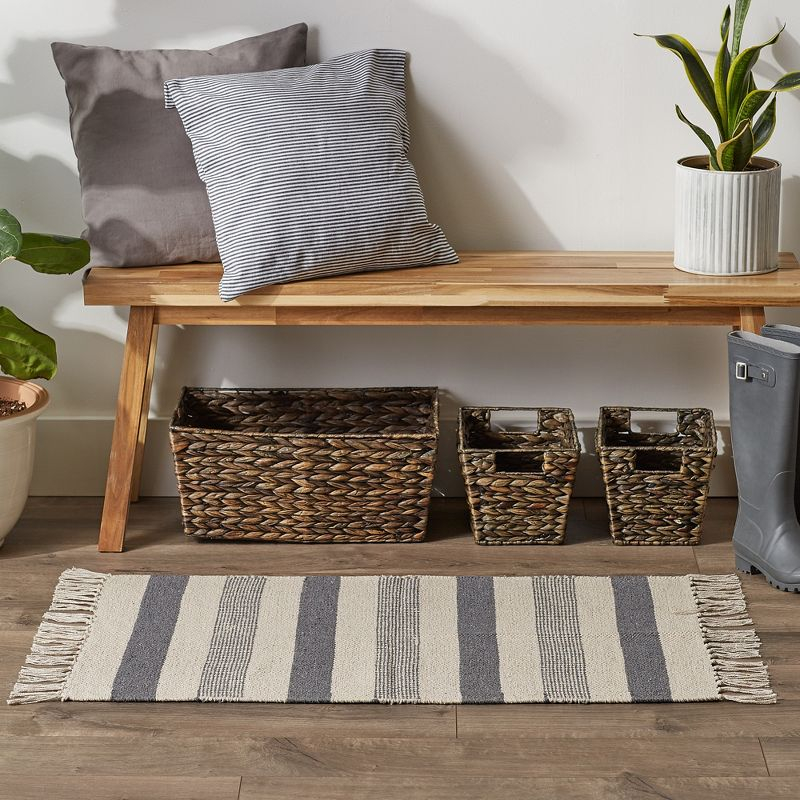 Design Imports Textured Stripe - Gray & Natural With 3 In Fringe - 2 X 3 Ft