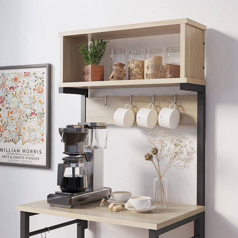 Bestier 5 Tier Microwave Stand, Coffee Bar Table with Storage for Small Space Kitchen 24in Light Oak