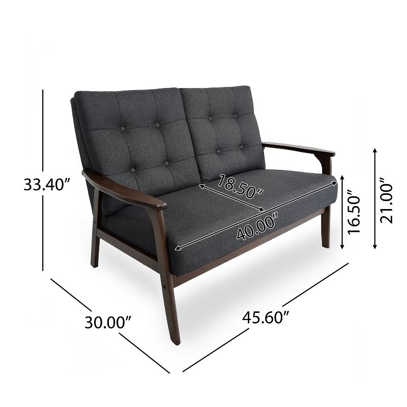 GDFStudio Norwood Mid-Century Modern 45.60" Upholstered and Rubberwood Loveseat, Charcoal Gray/Walnut