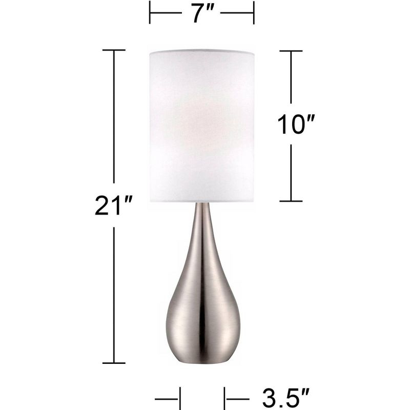 360 Lighting Evans Modern Accent Table Lamps 21" High Set of 2 Brushed Nickel Metal Teardrop White Cylinder Shade for Bedroom Living Room House Home