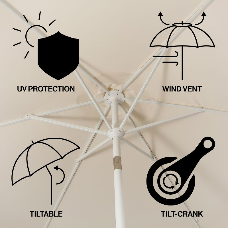 JONATHAN Y Collins 9 ft. Classic Cottage Tassel Market Patio Umbrella with Auto-Tilt, Crank, Wind Vent and UV Protection in Cream