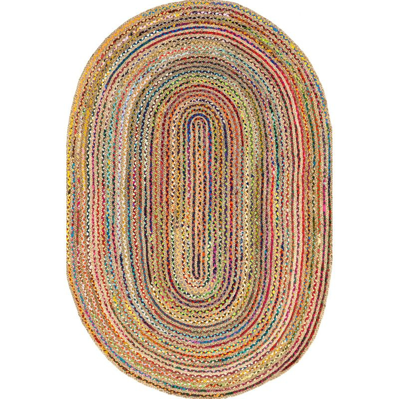 Nuloom Aleen Striped Oval 7x9 Jute Indoor Area Rug for Dining Room Rug Neutral Rug Living Room Rug Kitchen, Multicolor