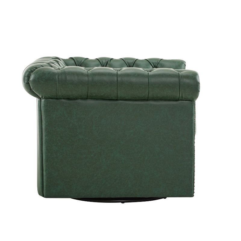 Christopher Knight Home Andrew Upholstered Button Tufted Swivel Club Chair with Roll Arms, Dark Green