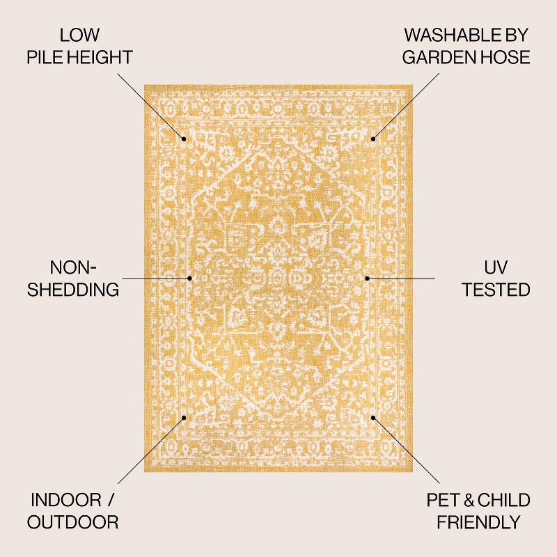5' x 8' Malta Bohemian Medallion Textured Weave Indoor/Outdoor Area Rug, Yellow/Cream - JONATHAN Y