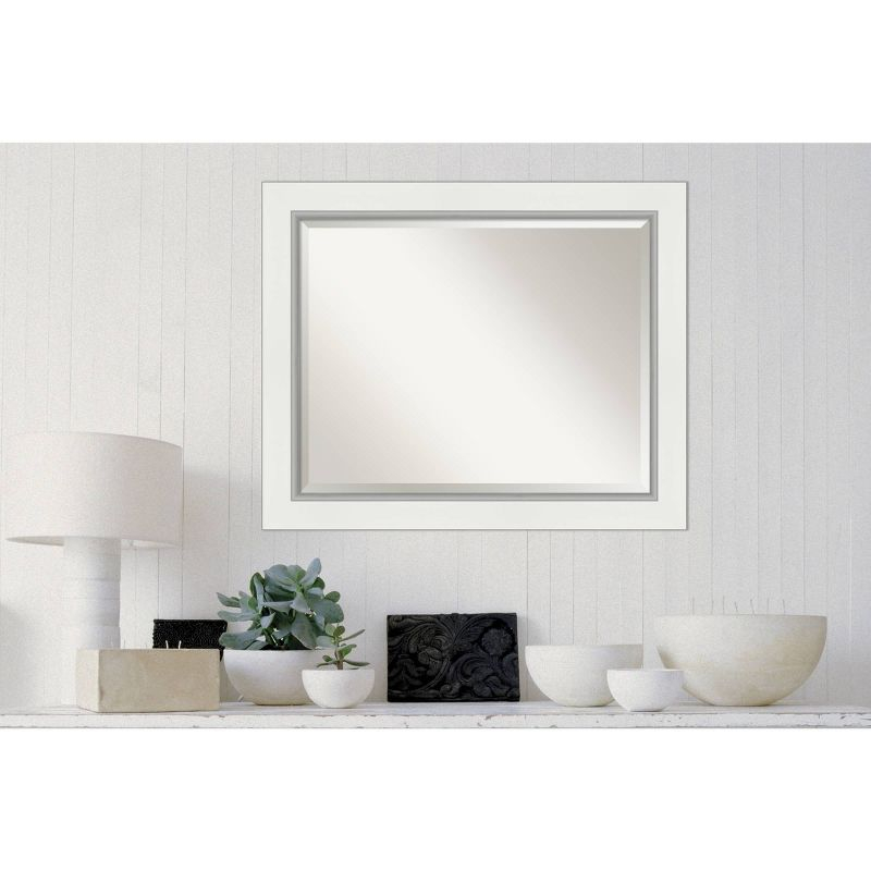 Amanti Art 33" x 27" Eva White Silver Framed Bathroom Vanity Wall Mirror: Modern Rectangular, Wall-Mounted, Beveled Glass