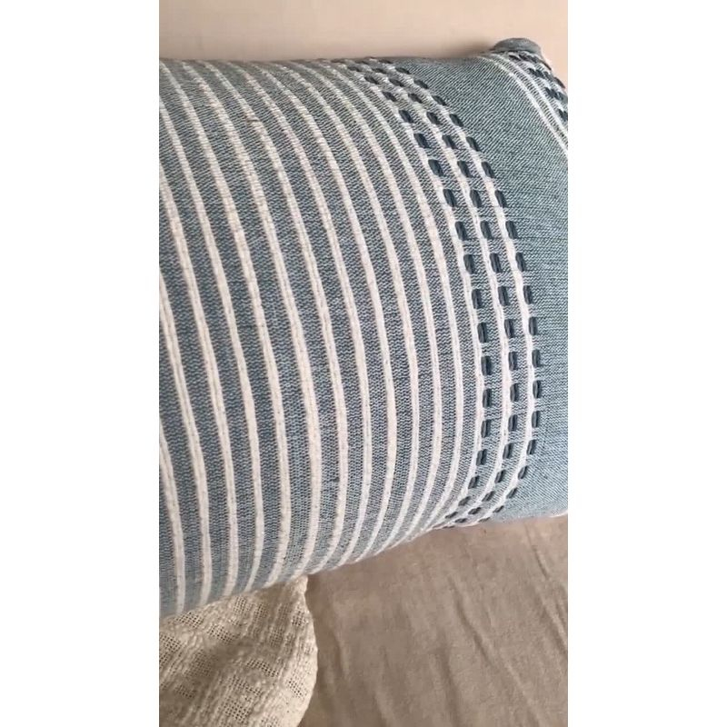Blue Hand Woven 14 x 22 inch Decorative Cotton Throw Pillow Cover with Insert and Hand Tied Tassels - Foreside Home & Garden