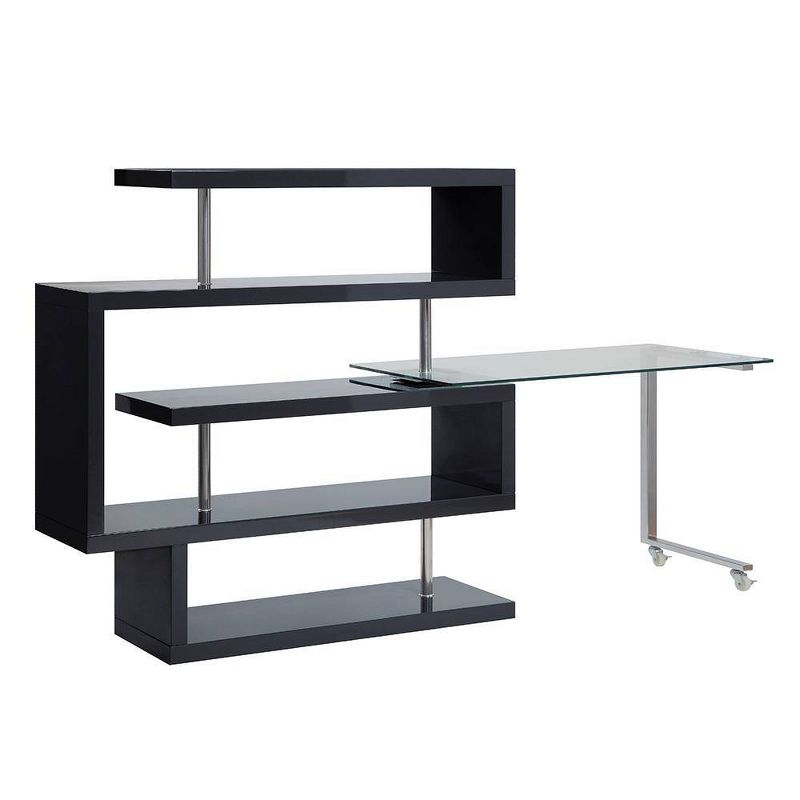 Acme Furniture Buck II Clear Glass Desk Chrome/Black High Gloss Finish