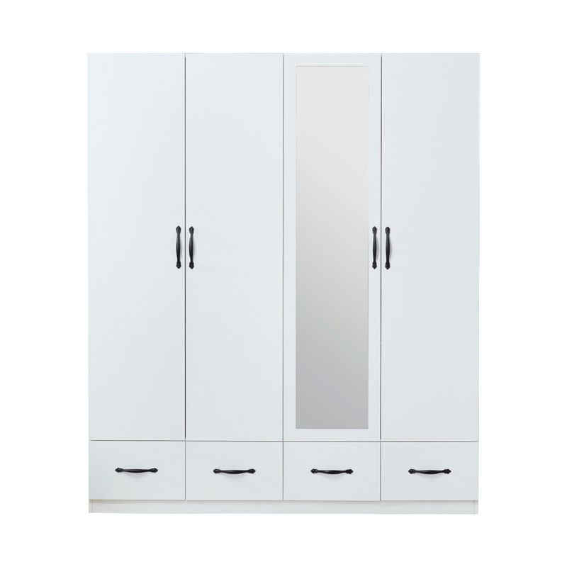 Keloyid White Wood 62.99 in. Armoire with 4 Drawers, 3 Shelves and Hanging Rails