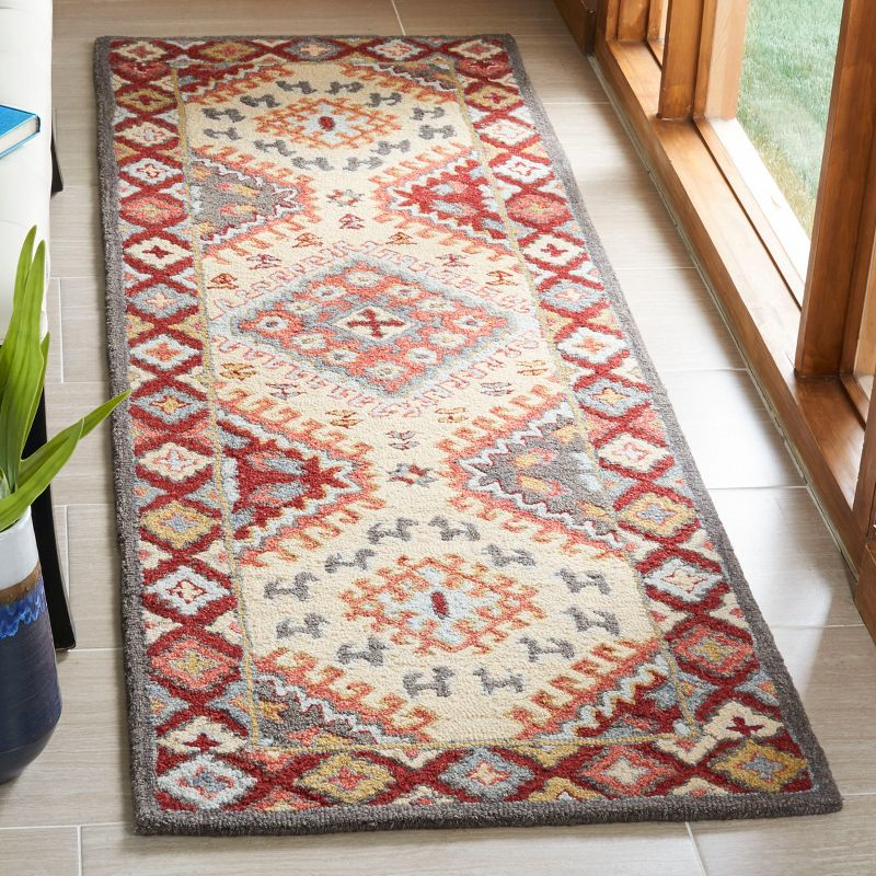 Aspen APN801 Hand Tufted Indoor Runner Rug - Red/Ivory - 2'3"x11' - Safavieh