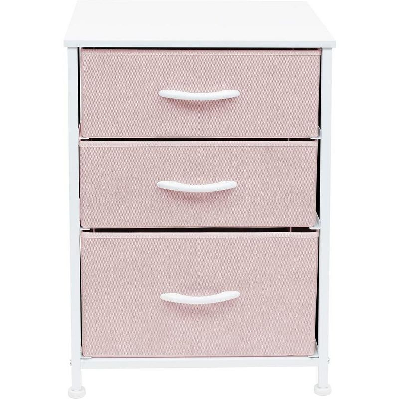 Sorbus Nightstand with 3 Drawers - Furniture Storage for Bedroom, Closet, Office Organization - Steel Frame, Wood Top, Pastel Fabric Bin (Pink)