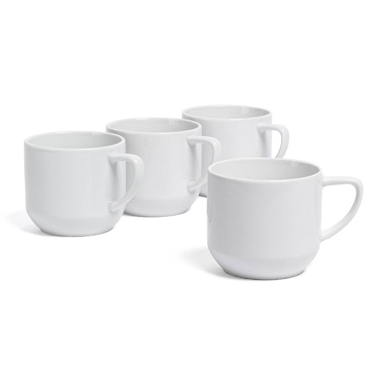 over&back Set of 4 14oz Coupe Glossy Hand-Finished Porcelain Mugs White: Microwave & Dishwasher Safe, BPA-Free