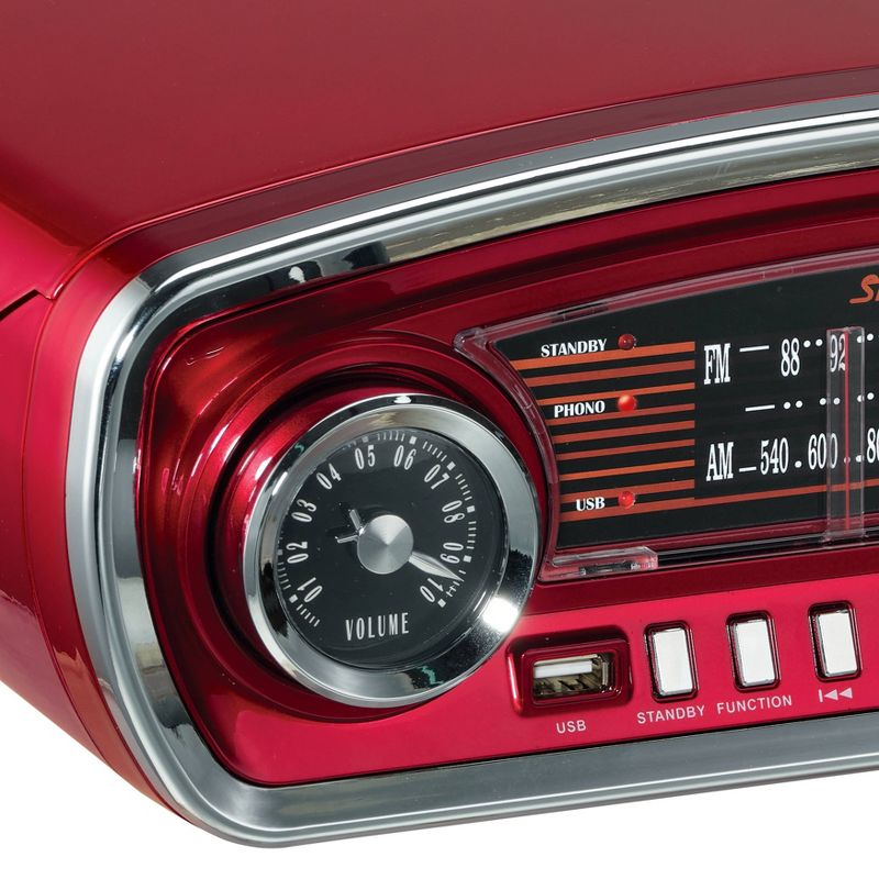 Studebaker 3-Speed Pitch Control Turntable with Bluetooth Receiver and Radio - Red (SB6057R)