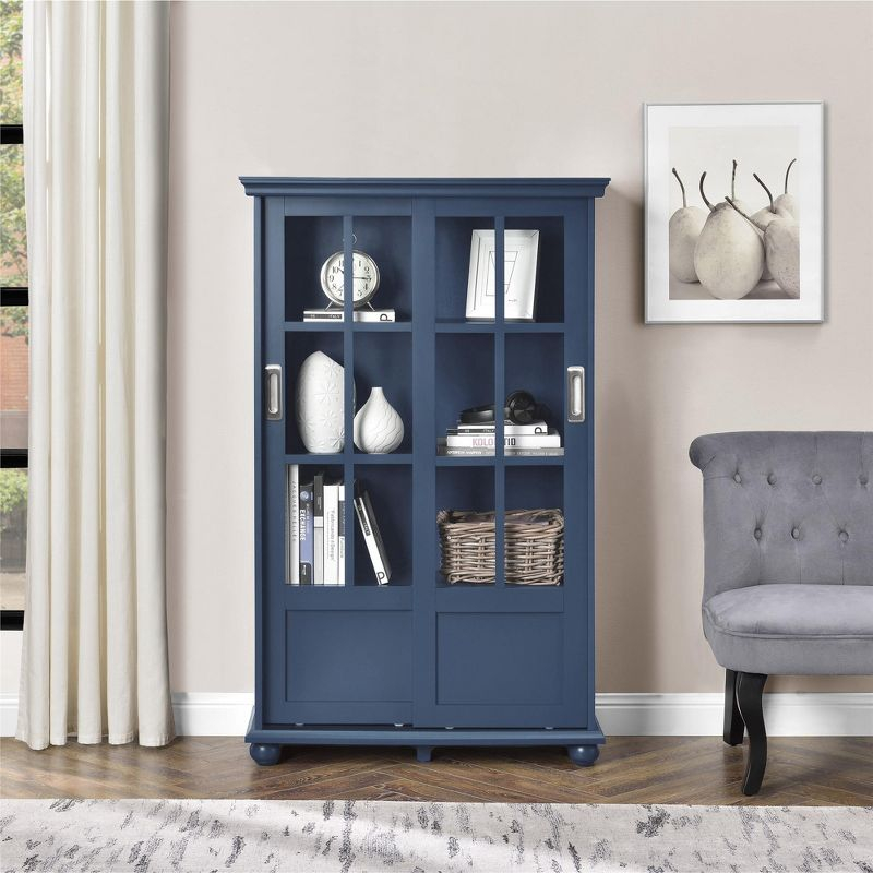 Ameriwood Home Aaron Lane Bookcase with Sliding Glass Doors, Blue