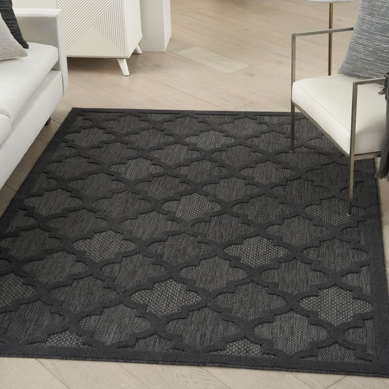 Nourison Easy Care 5' x 7' Charcoal Black Modern Flatweave Indoor/Outdoor Rug