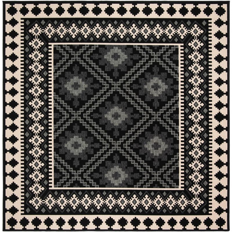 Veranda VER099 Power Loomed Indoor/Outdoor Area Rug - Black/Creme - 5'3"x5'3" - Safavieh.