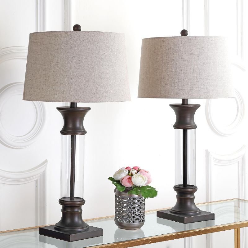 JONATHAN Y Hunter 32" Metal/Glass LED Table Lamp, Bronze (Set of 2)