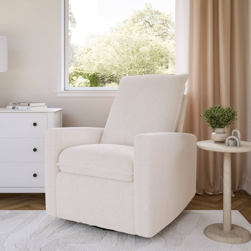 Caillie Boucle Glider Recliner Chair White - CorLiving: Nursery Bedroom Soothing Motion, Hardwood Frame