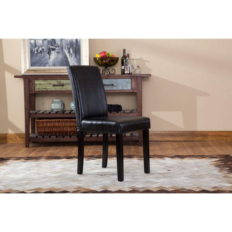 Roundhill Urban Style Solid Wood Leatherette Padded Parson Chair, Black, Set of 2