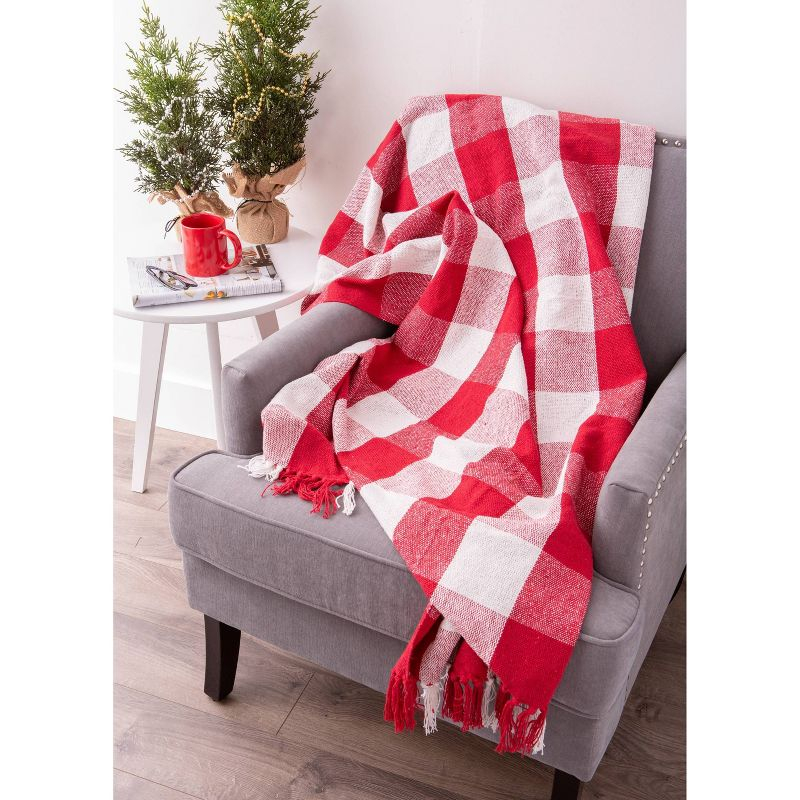 50"x60" Buffalo Check Throw Blanket Red/White - Design Imports: Cotton Woven, Lightweight, Machine Washable