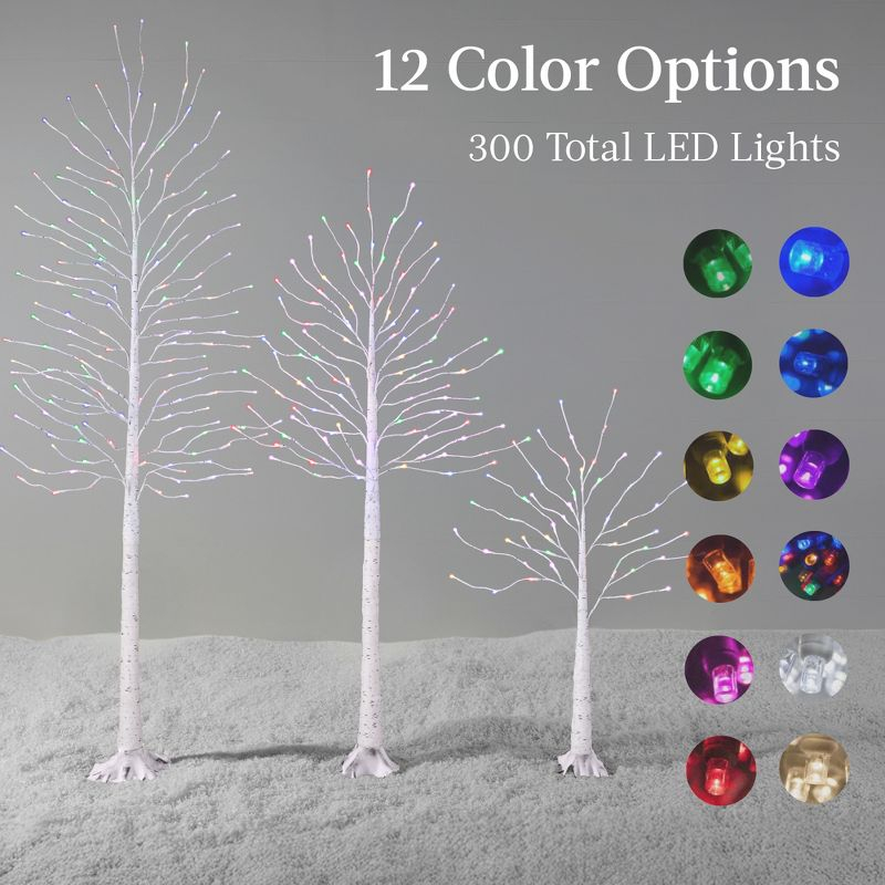 Best Choice Products Set of 3 Lighted Twig Birch Trees, 4ft, 6ft, 8ft w/ 300 LEDs, Warm White, Multicolor Lights - White
