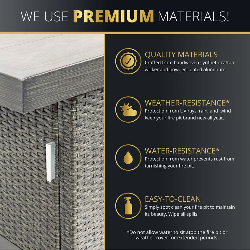 Kinger Home 5-Piece Patio Furniture Set with 52-inch Fire Pit table and swivel chairs, 50,000 BTU CSA Certified, Rattan Wricker, Accessories Included