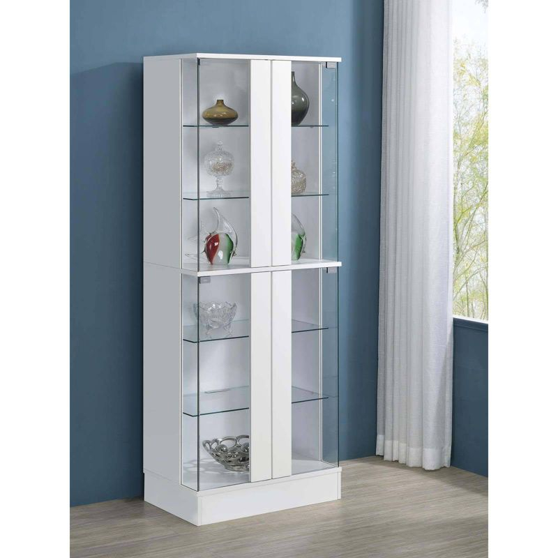 Coaster Cabra Modern Wood Curio Cabinet with Glass Shelves and LED Lighting White High Gloss