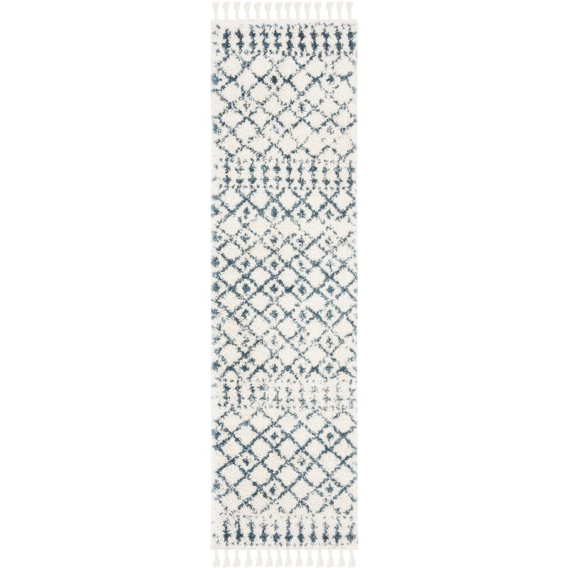 Berber Fringe Shag BFG519 Power Loomed Indoor Runner Rug - Cream/Blue - 2'2"x10' - Safavieh