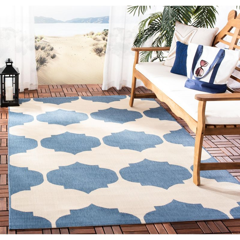 Courtyard CY6162 Power Loomed Indoor and Outdoor Area Rug - Beige/Blue - 5'3"x7'7" - Safavieh